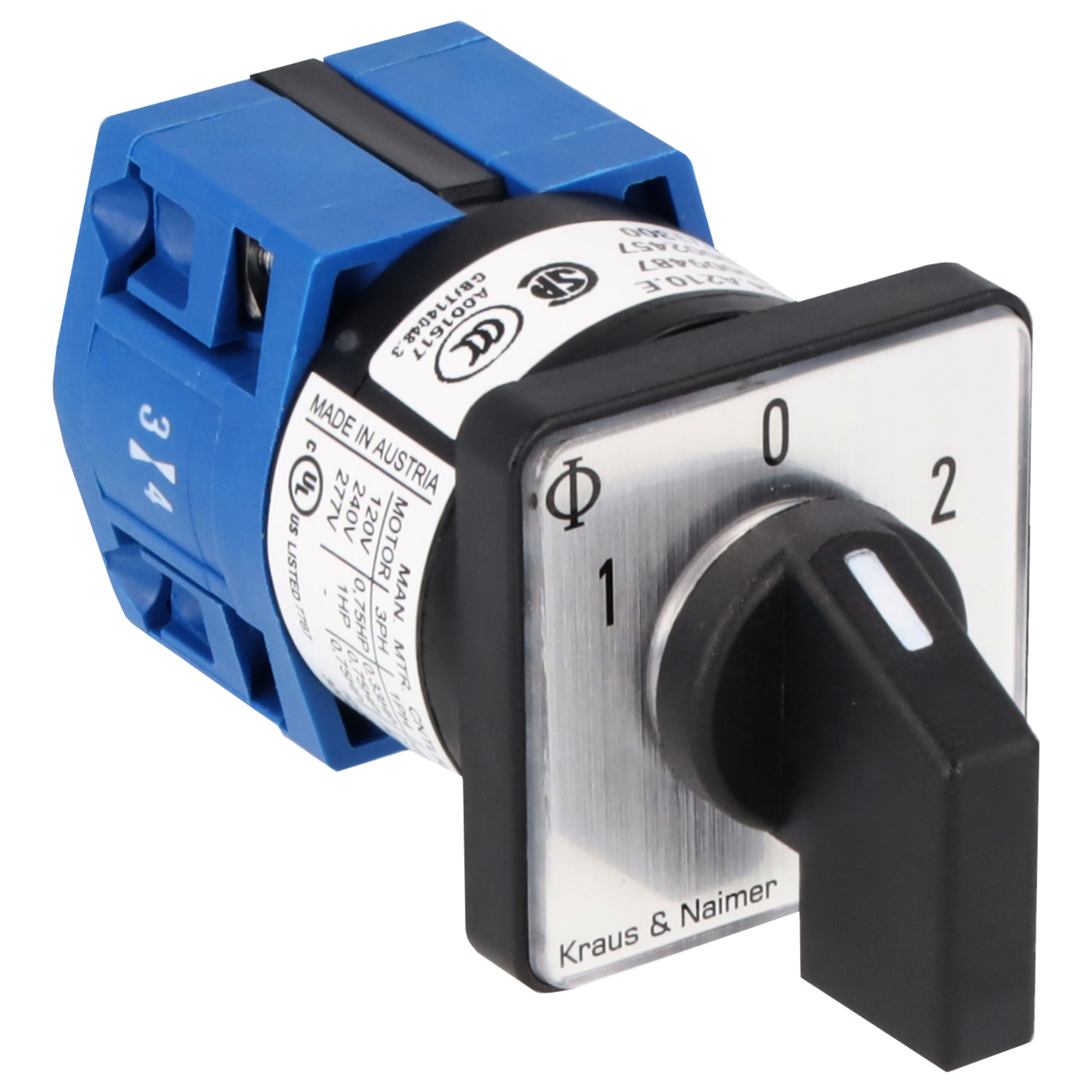 Changeover switch w. OFF, isol. cont.; 1-pole; 1-0-2; Panel mounting 2-hole