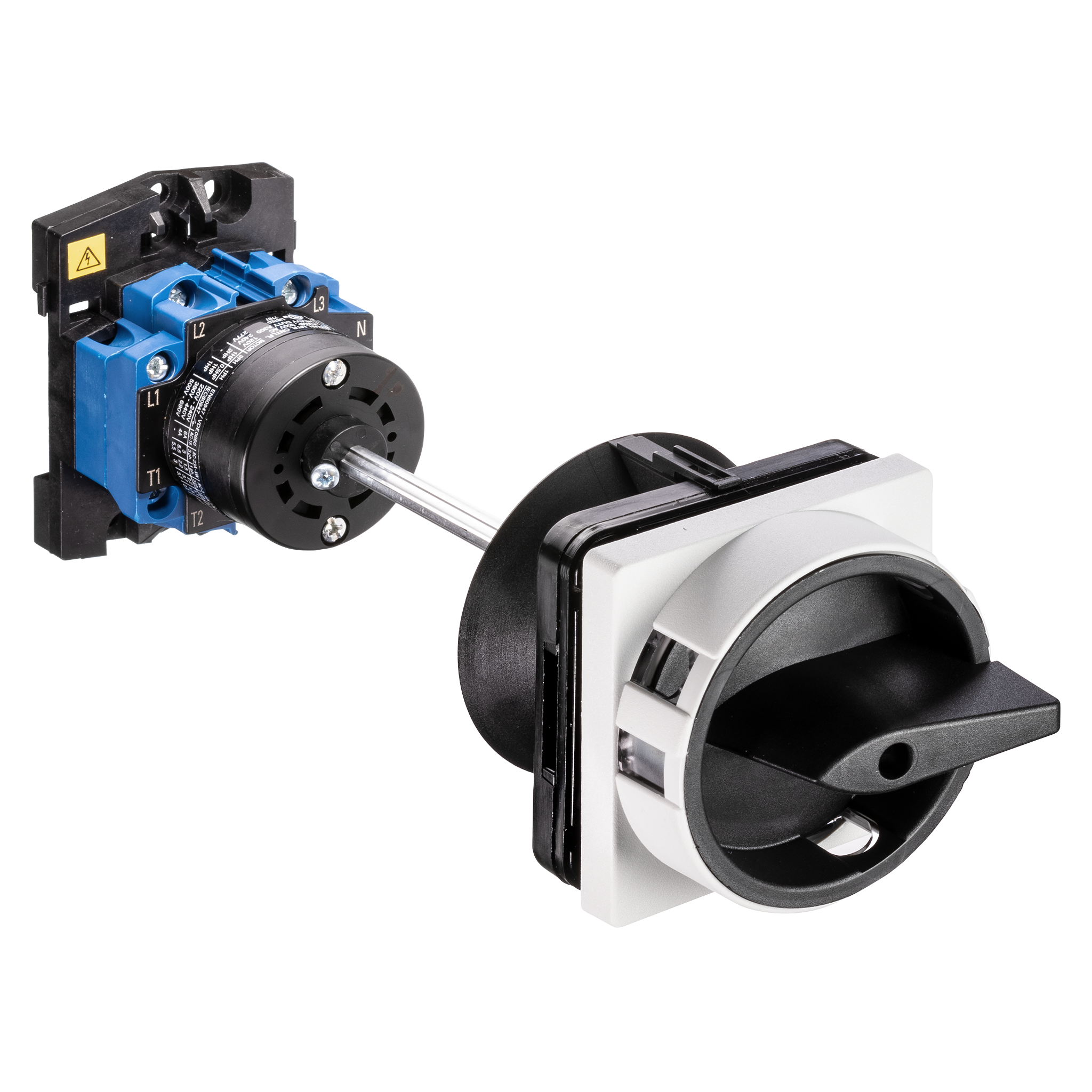 Hauptschalter; Ausschalter; 3-polig; 0-I; Verteilereinbau/Reiheneinbau; Sperrvorrichtung; schwarz; Türkupplung; Achsverlängerung