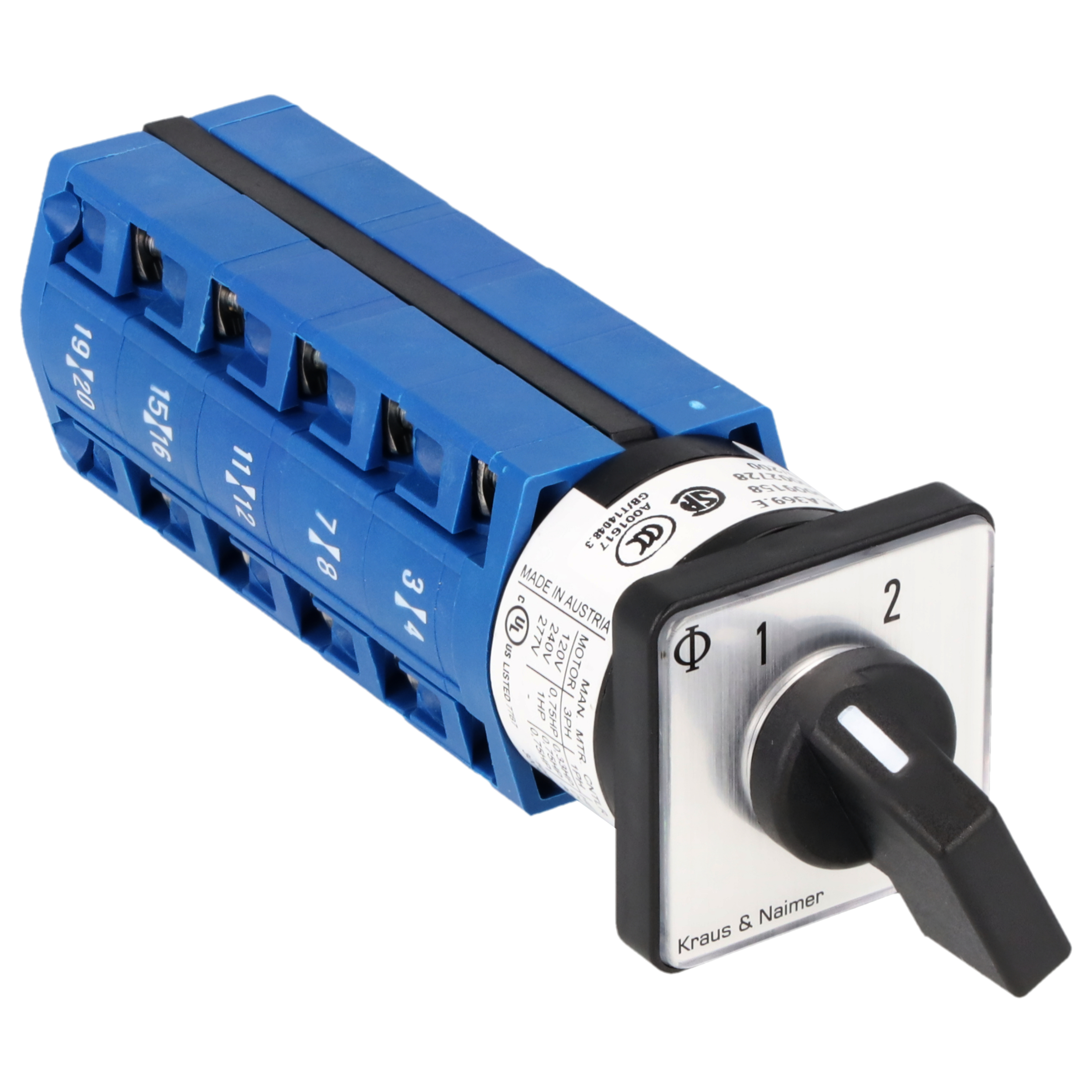 Stufenschalter 1-3; 3-polig; 1-2-3; Fronteinbau 2-Loch